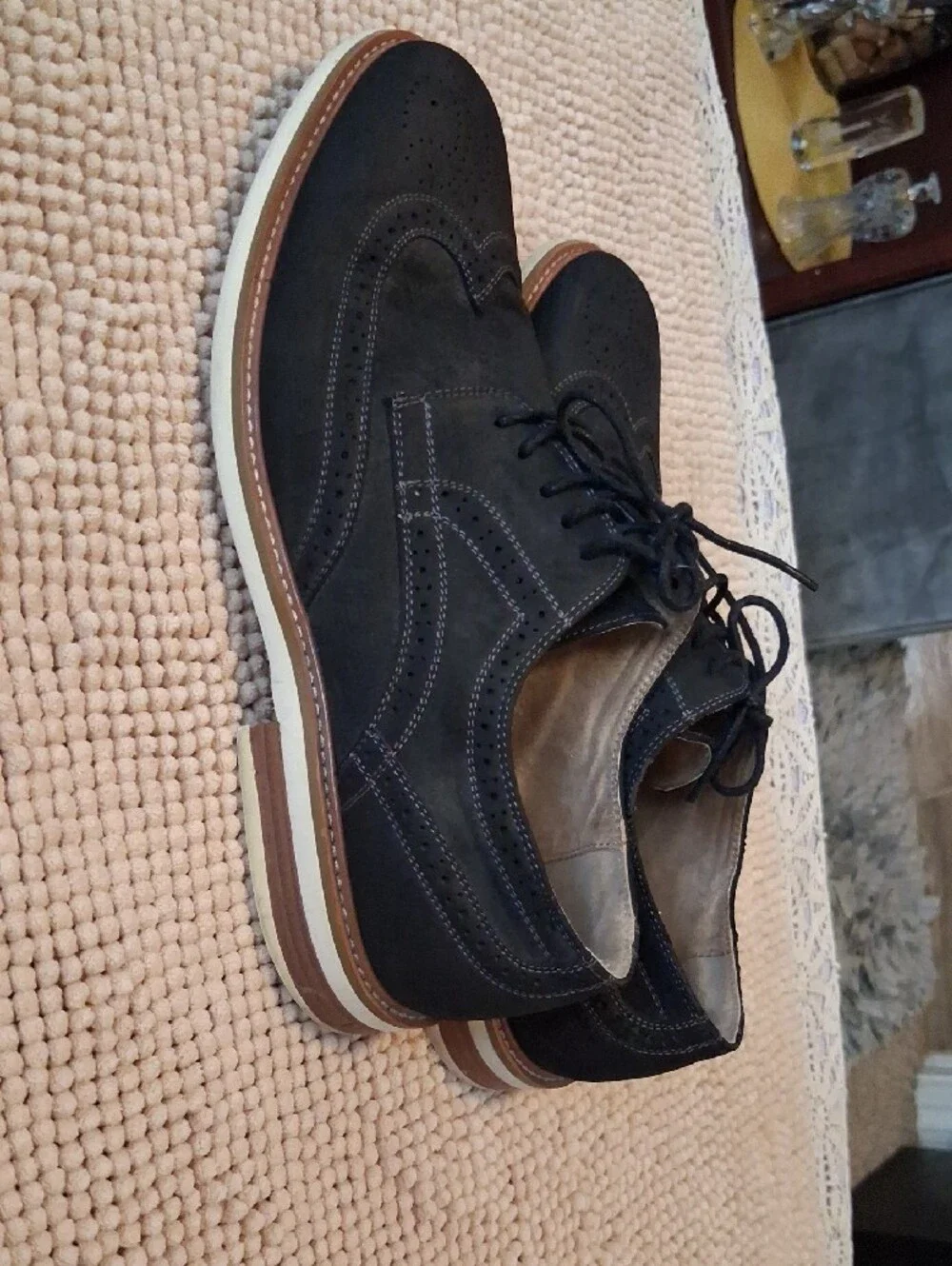 Unlisted Black Brogue Wingtip Derby Shoes with Tan Welt